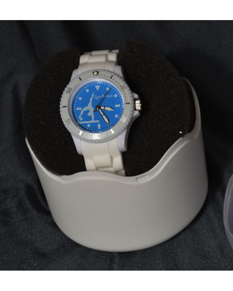 Montre blanche et turquoise poutre