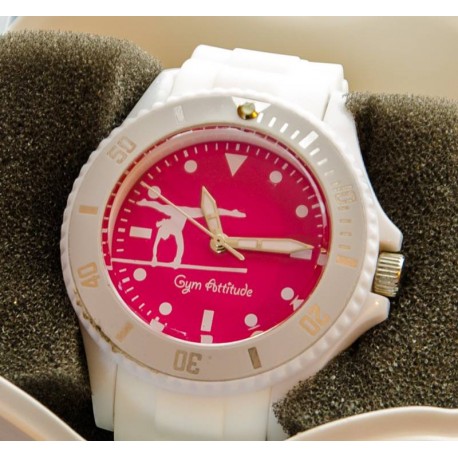 Montre blanche et fushia barre