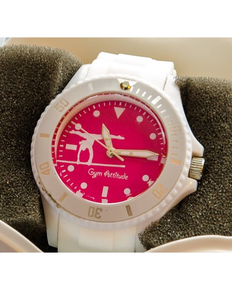 Montre blanche et fushia barre