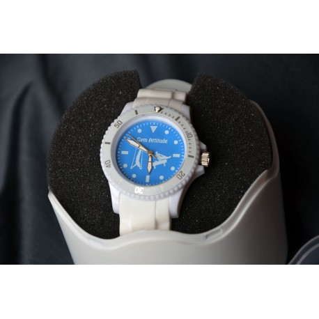 Montre blanche et turquoise anneaux