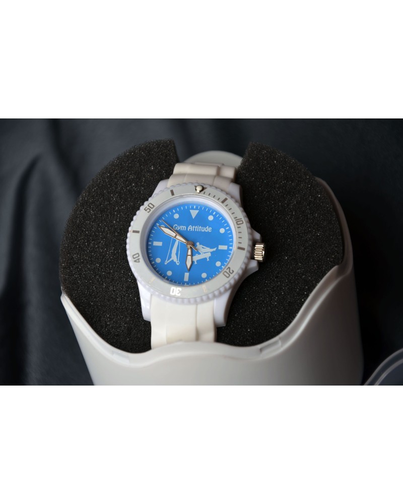 Montre blanche et turquoise anneaux