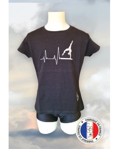 T-shirt cintré noir et argent battement coeur