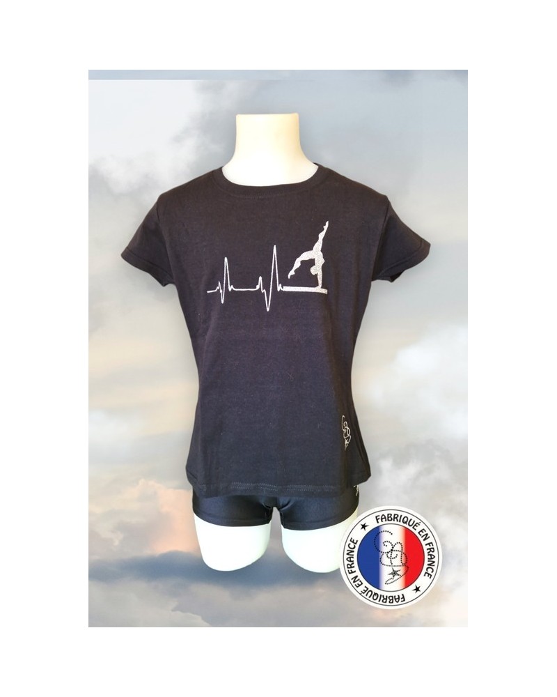 T-shirt cintré noir et argent battement coeur