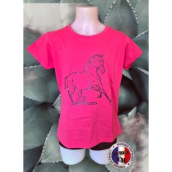 T-shirt cintré rose Cheval au trot