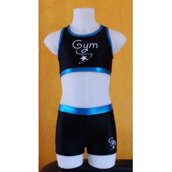 Short Prénom strass turquoise + Brassière noir et bleu Gym