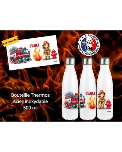 Bouteille Thermos personnalisé enfant Modèle Pompier Fille