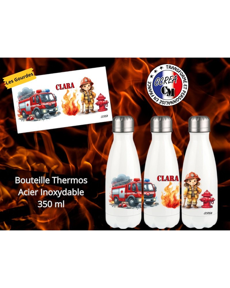 Bouteille Thermos personnalisé enfant Modèle Pompier Fille