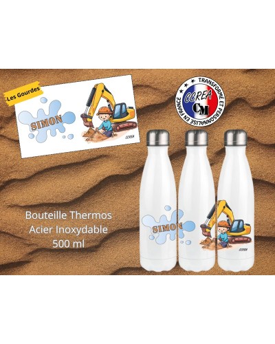 Bouteille Thermos personnalisé enfant Modèle Tractopelle