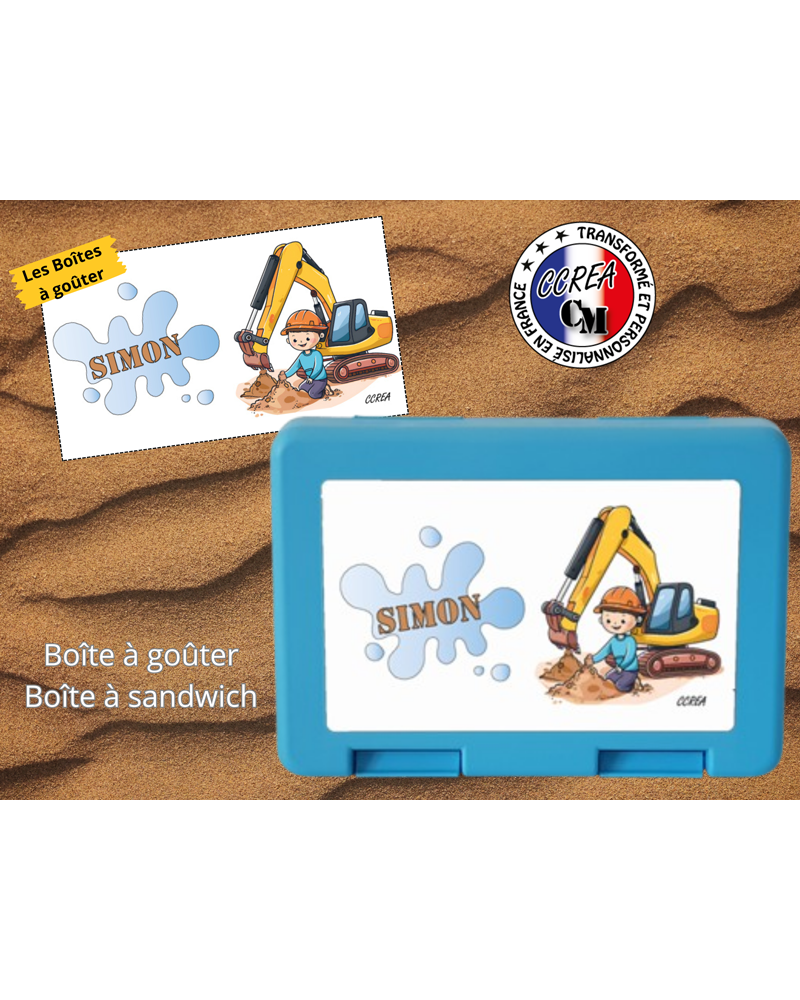 Boîte à goûter Bleu personnalisé enfant Modèle Tractopelle