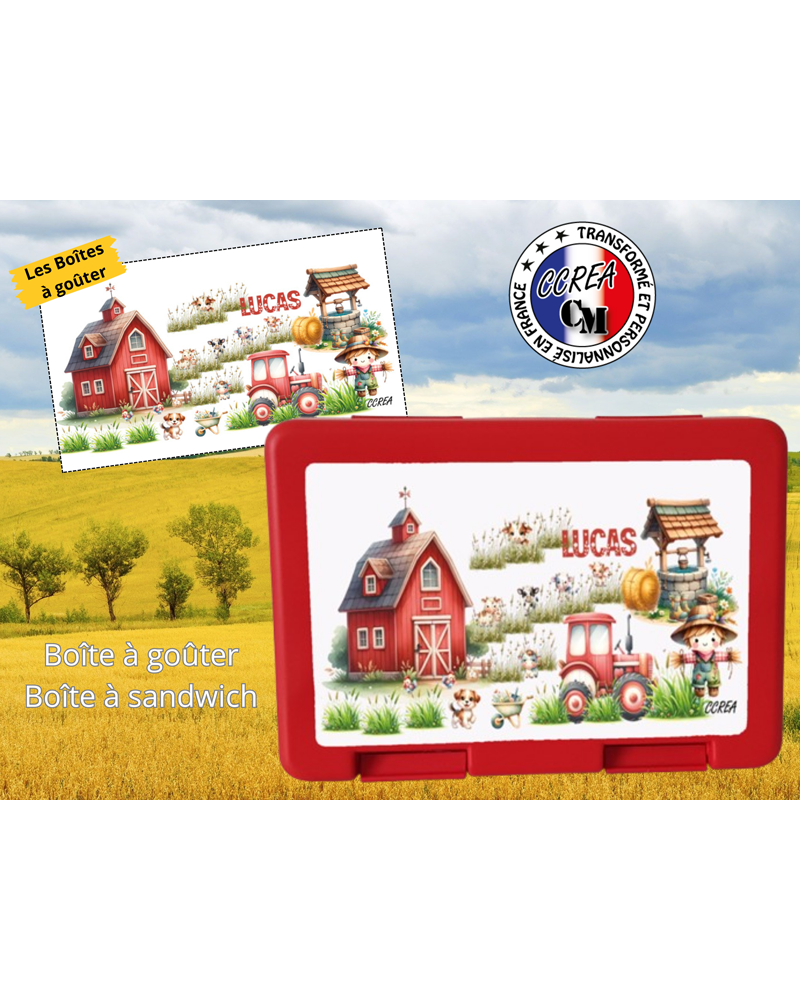 Boîte à goûter Rouge personnalisé enfant Modèle La Ferme