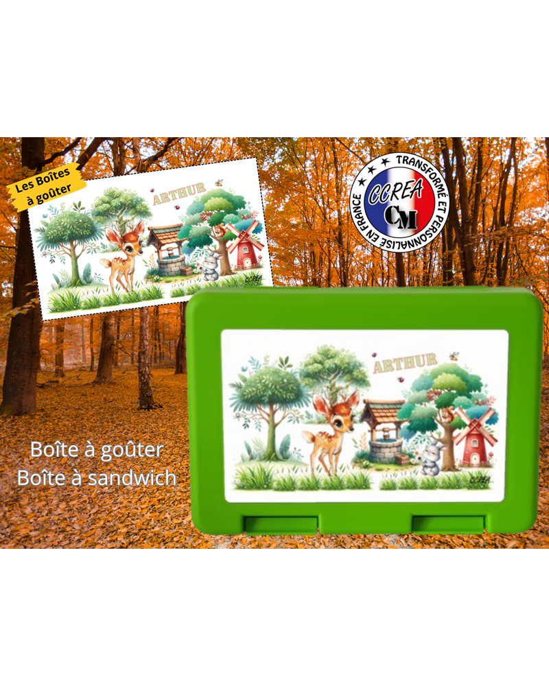 Boîte à goûter Vert personnalisé enfant Modèle Biche et lapin