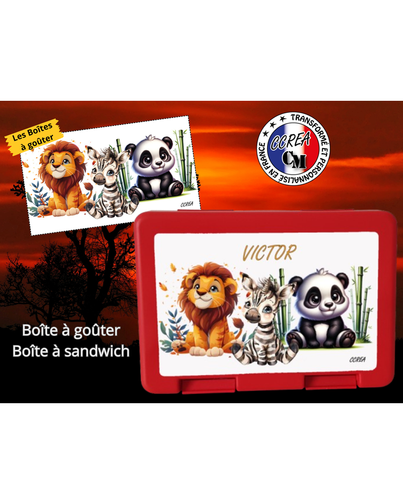 Boîte à goûter rouge personnalisé enfant Modèle Savane