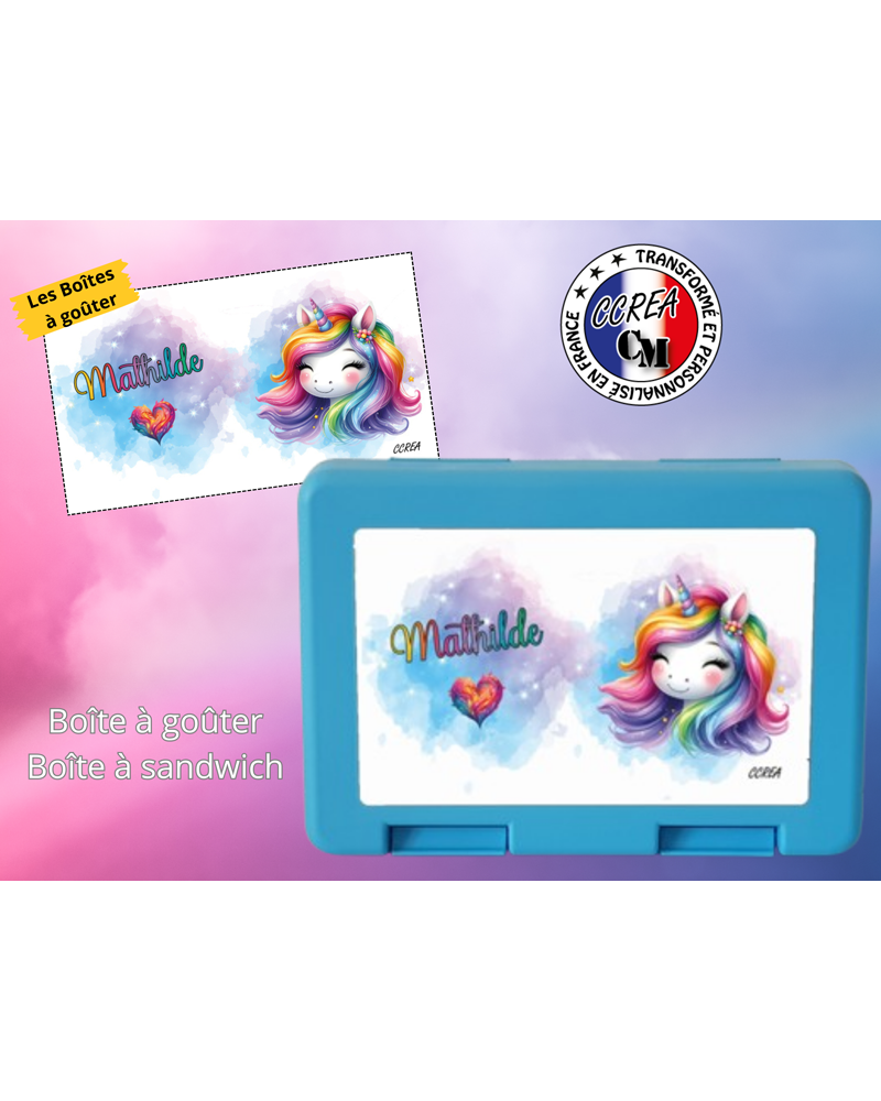 Boîte à goûter Bleu personnalisé enfant Modèle Licorne