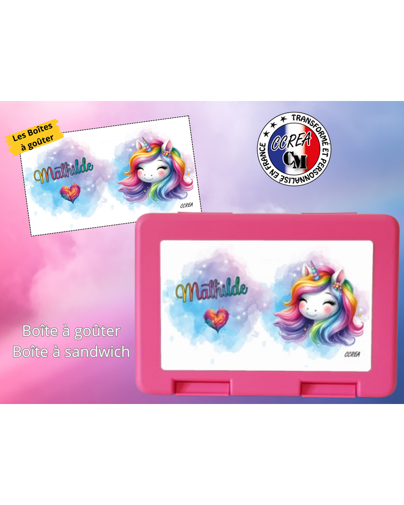 Boîte à goûter Rose personnalisé enfant Modèle Licorne