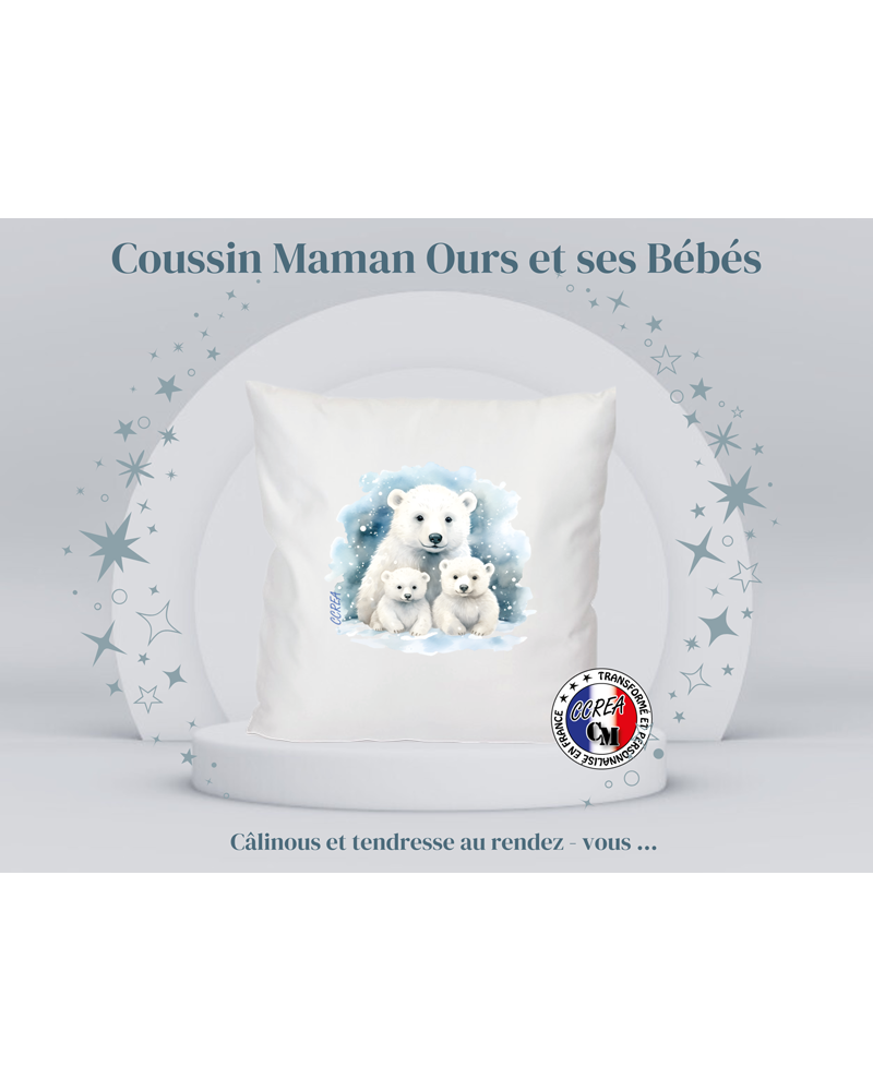 Coussin avec une maman ours et ses petits