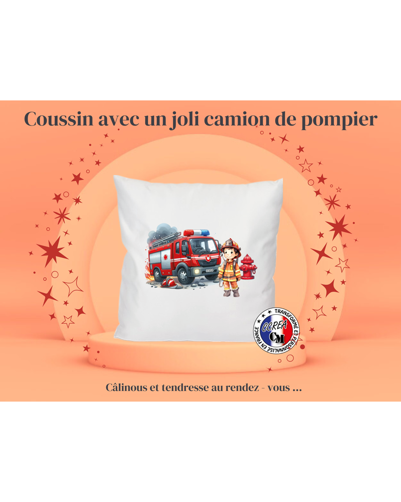 Coussin avec un Camion de pompier et Garçon