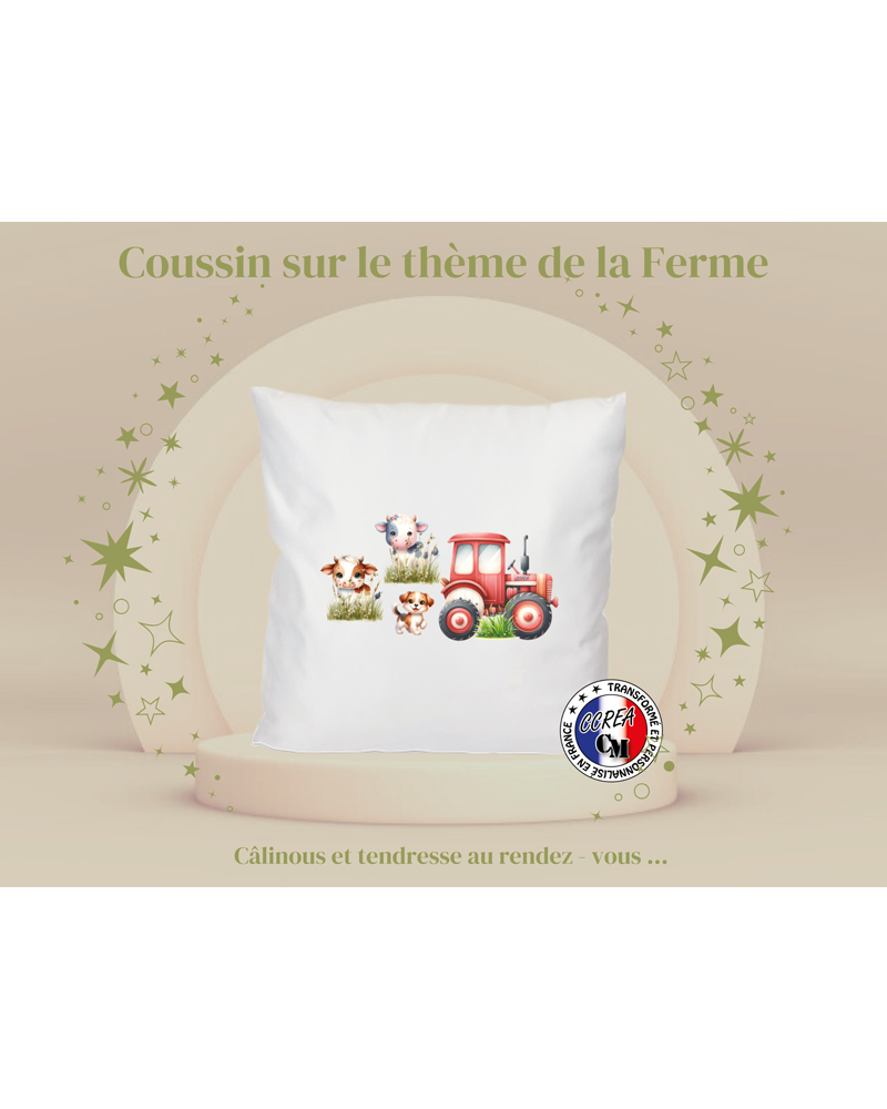 Coussin avec un dessin sur le thème de la ferme