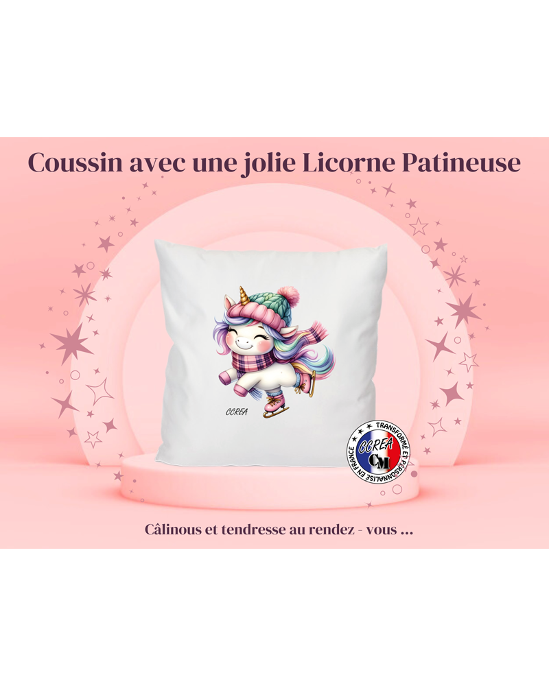 Coussin avec une jolie Licorne Patineuse