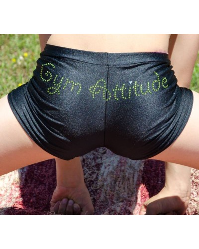 Short noir strass Gym Attitude vert pomme