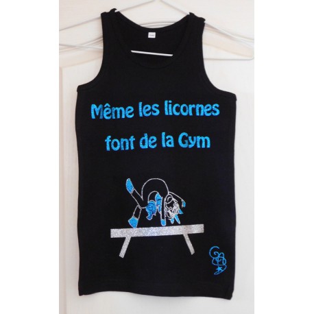 Débardeur noir licorne turquoise