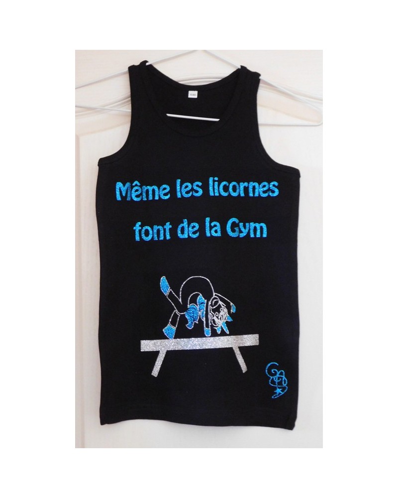 Débardeur noir licorne turquoise