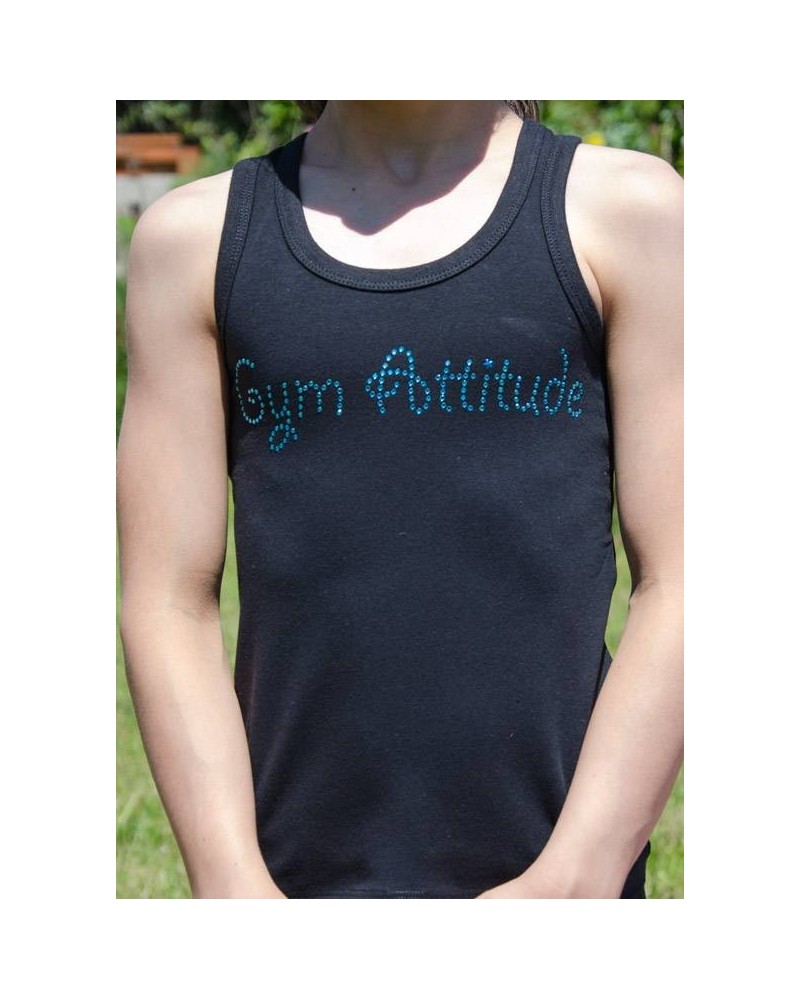 Débardeur noir strass Gym Attitude turquoise