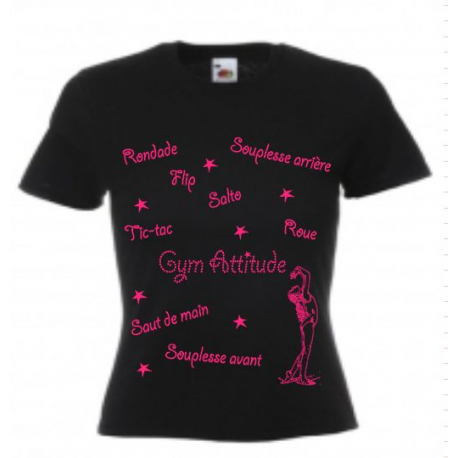 T-shirt cintré noir et fushia Mots de Gym