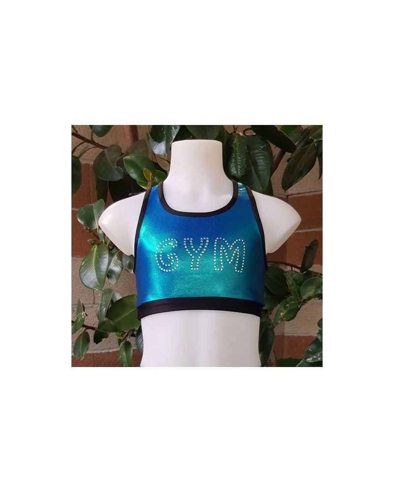 Brassière océan et noir Gym strass