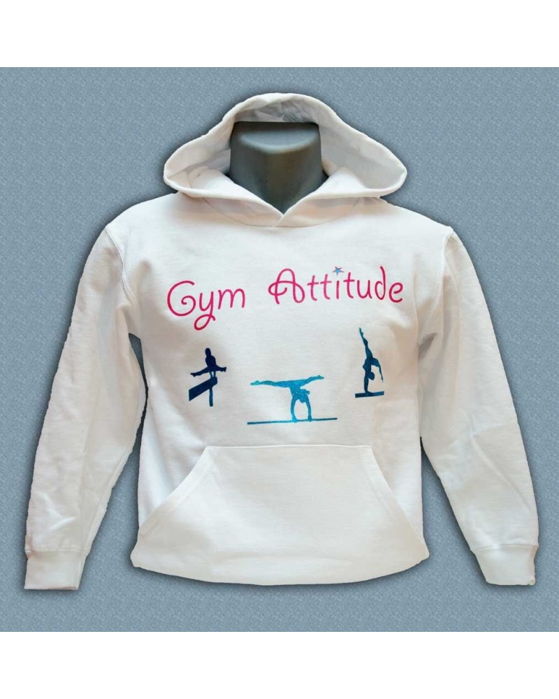Sweat blanc fushia et turquoise pailleté