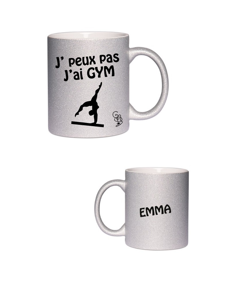 Mug pailleté j'peux pas j'ai gym