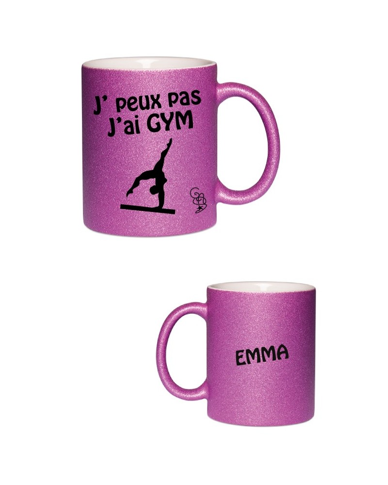 Mug pailleté j'peux pas j'ai gym